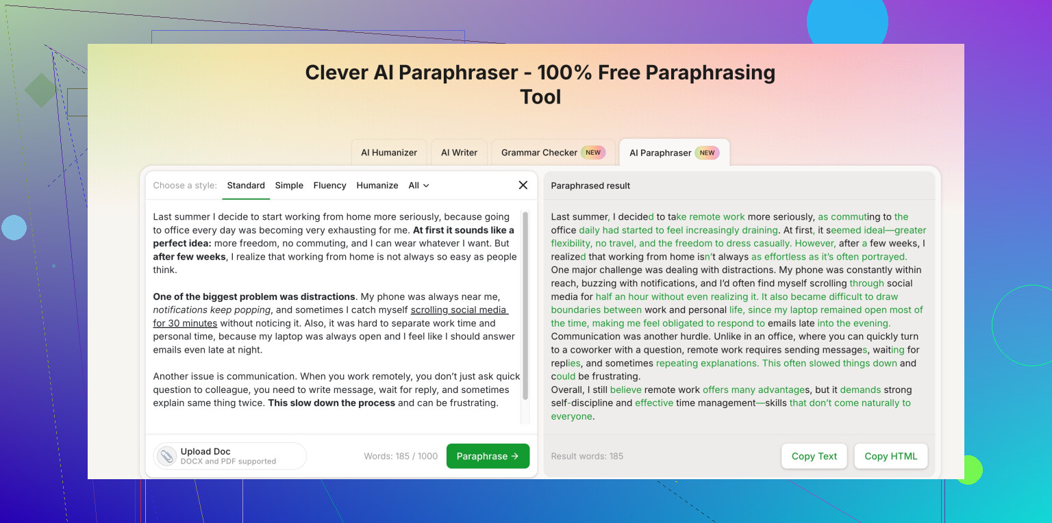 Any good AI paraphrasing tool that’s truly free?